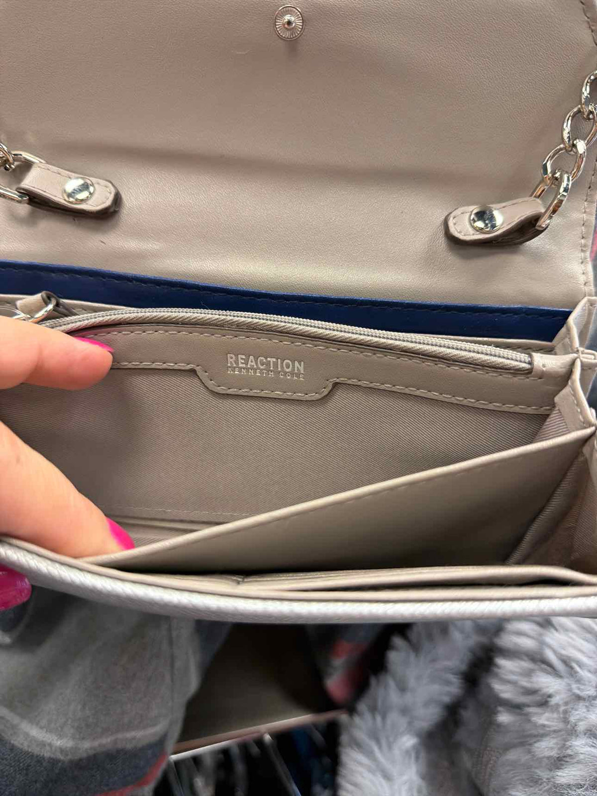 Kenneth Cole Reaction Saffiano Crossbody Silver Wallet Chain Strap