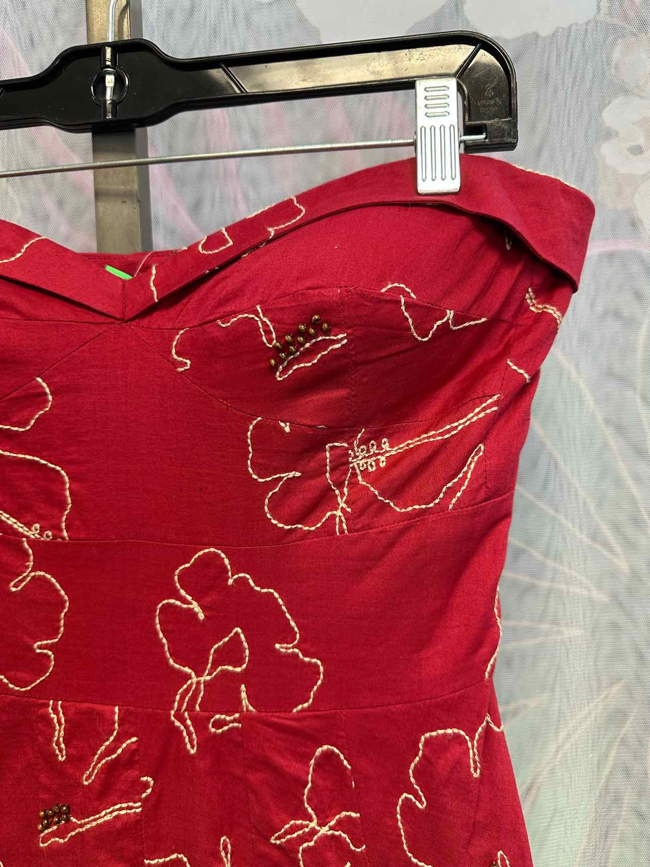 Tibi Size 6 Red Floral Embroidered Strapless A-Line Formal Dress NEW NWT