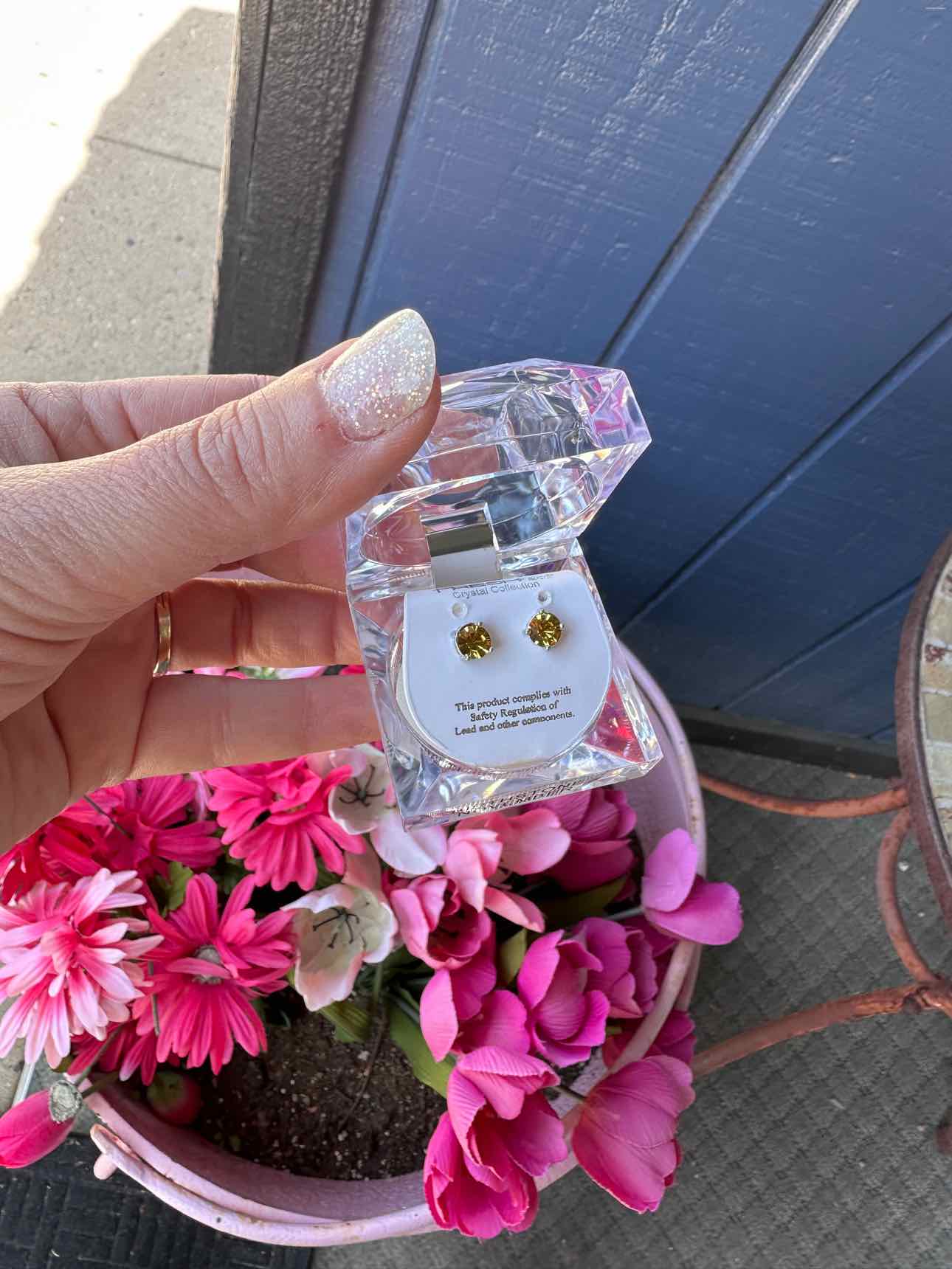 Birthstone 1/4" Inch Post Earrings in Clear Jewelry Box