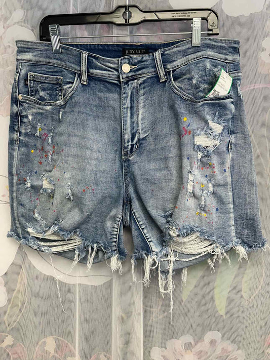 Judy Blue Paint Splatter Distressed Raw Hem Size 1XL Denim Shorts