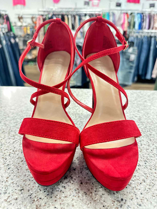 Shoedazzle Size 9 Red Faux Suede Platform Strappy 5" Heels Sandal