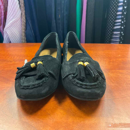 Franco Sarto Faith Tassel Black Suede Loafer Size 7 1/2