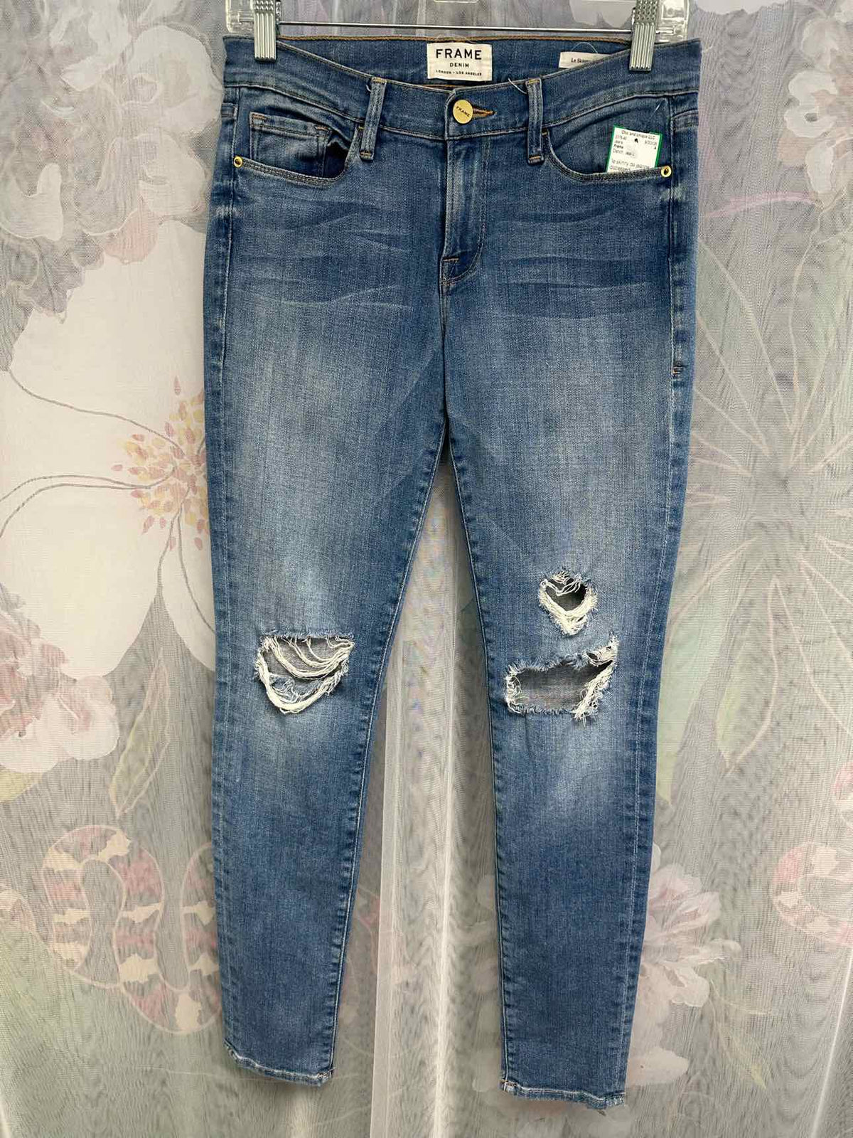 Frame Le Skinny de Jeanne Distressed Medium Wash Size 28 Denim Jeans
